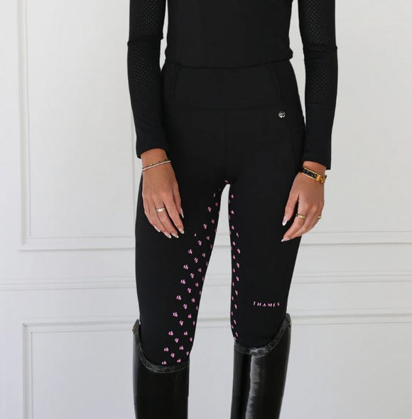 Thames Ascot Riding Tights - Black + Pink